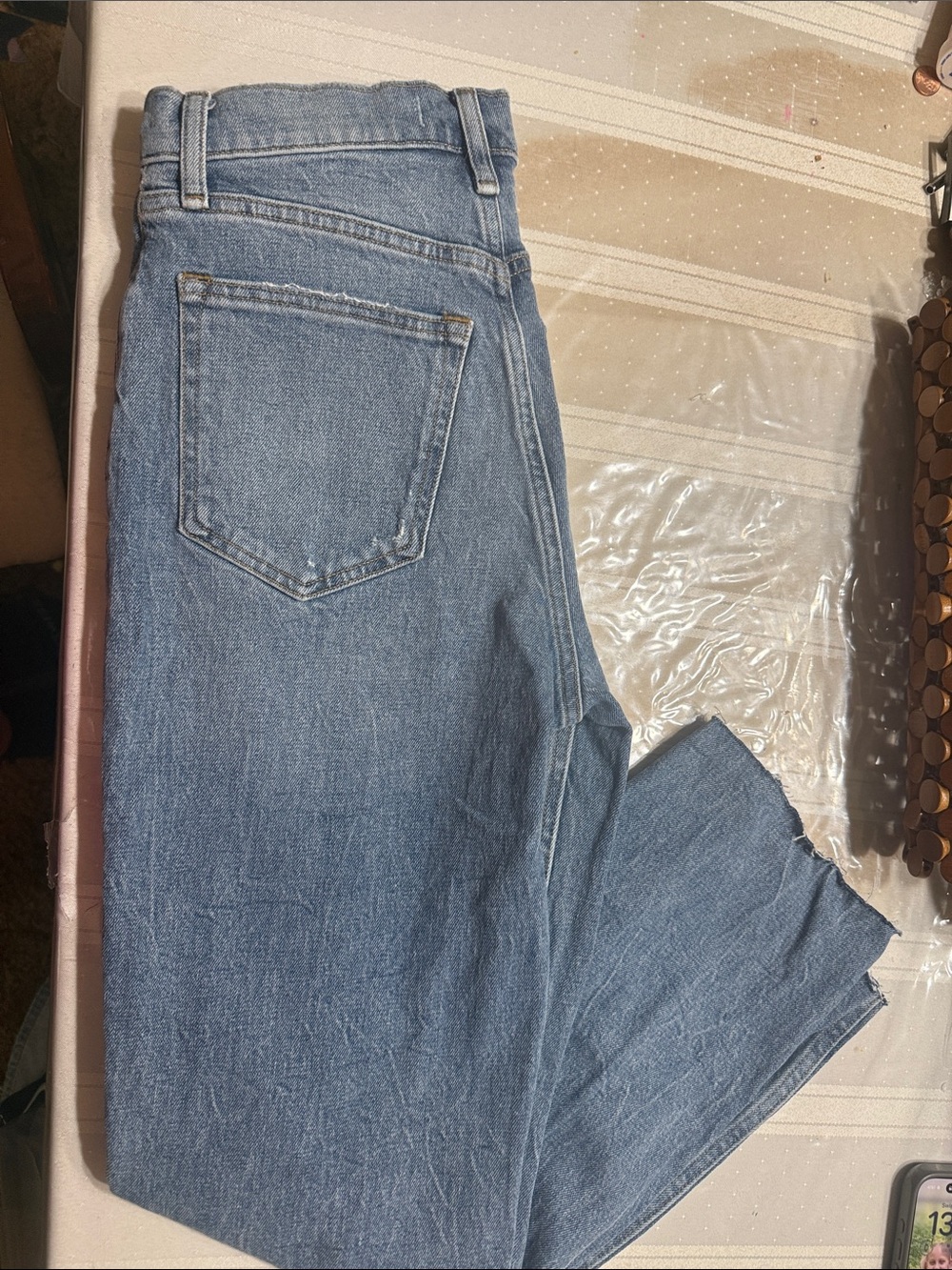 Abercrombie & Fitch Light Wash Blue Denim Jeans with Tan Stitching